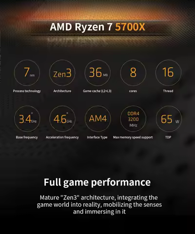 AMD Ryzen 7 5700X 4.6GHz 8-Cores 16-Threads 65W 7NM L3=32M Socket AM4 DDR4 Zen3 R7 5700X Gaming CPU 