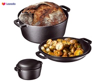 Cast Iron Double Dutch Oven - Pre-Seasoned 4-Quart Set – 2-in-1 Combo-Cooker: 4-Qt Deep Pot + 9" Skillet - Frying Pan Converts to Lid of Dutch Oven – Grill Stove Top BBQ and Induction Safe