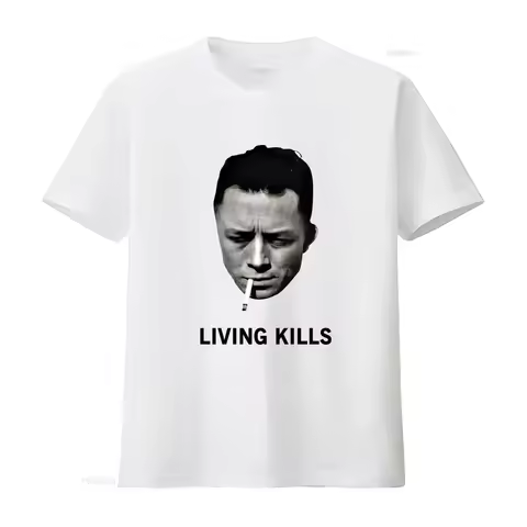 Albert Camus Living Kills T Shirt Classic Fit Cotton with Cool Print of Smoking and 'Living Kills' Q