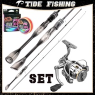 2 Sections Solid Carbon Fiber Spinning Fishing Set, 5.5 feet ~ 6.5 feet Spinning Rod with Progressiv