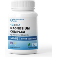 Puregen Labs 10 in 1 Magnesium Complex 500mg with B6-120 Veggie Capsules [High Absorption and Bioact