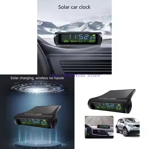 hg89 Small Digital Car Dashboard Clock Solar Power & Rechargeable Clear LCD Time Display Watch Stick