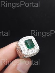 天然祖母綠戒指 深綠色男款祖母綠戒指 單鑽男款祖母綠戒指