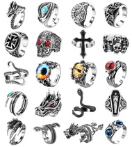 20Pcs Vintage Punk Rings for Men Women Adjustable Open Gothic Knuckle Rings Set Y2K Rings Frog Snake