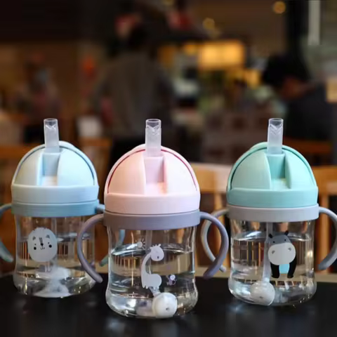 250ml Double Handle Baby Drinking Cup Feeding Bottle With Straw Gravity Ball Wide Caliber Drinking M
