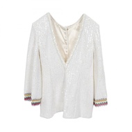 香奈兒 COCO 標誌亮片紐扣外套 P72556V64262 尼龍棉 白色 二手 女