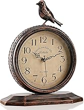 Auafanzy 8-Inch Antique Mantel Clocks For Living Room, Retro Table Metal Silent Clocks For Fireplace, Easy To Read Decorative Mantel Clocks With Top Bird For Bedroom, Office, Desktop (Arabic Numerals)