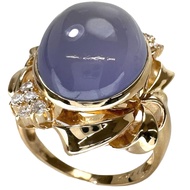 Size 15, Chalcedony 7.0ct, Diamond 0.2ct, K18 Gold Ring, 10.1g, Women's [Used]