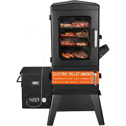 Veal Pellet Smoker with Cover & Meat Probe, 4-Rack Electric BBQ Smoker Grill, 616 sq in Cooking Spac