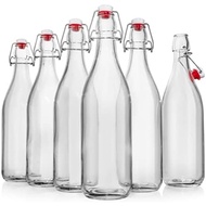 Swing Top Glass Bottles [1 Liter / 33 fl. oz.] [Pack of 6] – Flip Top Coquito Bottles for Kombucha, 