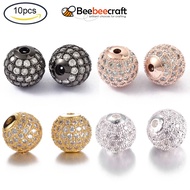 Beebeecraft 10 Pcs Brass Cubic Zirconia Beads Round 10mm for Making Jewelry Crafts