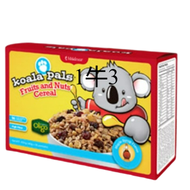 Fruits and Nuts Cereal New Koala Pals® Fruits and Nuts Cereal is powered by Oligo, containing 16 multivitamins and minerals, combined with 11 kinds of natural ingredients such as brown rice crisp balls dried fruits and more. It’s a smart breakfast choice