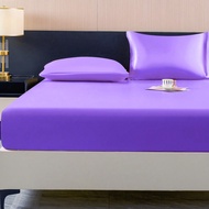 1PC Solid Color Purple Satin Fitted Sheet Simulation Silk Fitted Sheet With 1pc Fitted Sheet Valenti