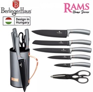 NEW ITEM🔥BERLINGERHAUS 7PCS KNIFE SET WITH STEEL STAND-GREY