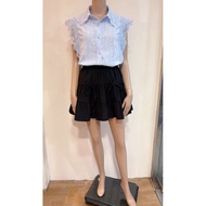 Korean Style Classy Carved Hollow Fabric Lace Wavy Edge Small Flap Sleeve Shirt Top 06-415333