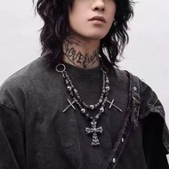 Gothic Skull Cross Necklace Punk Exaggerated Men Women Necklace Jewelry