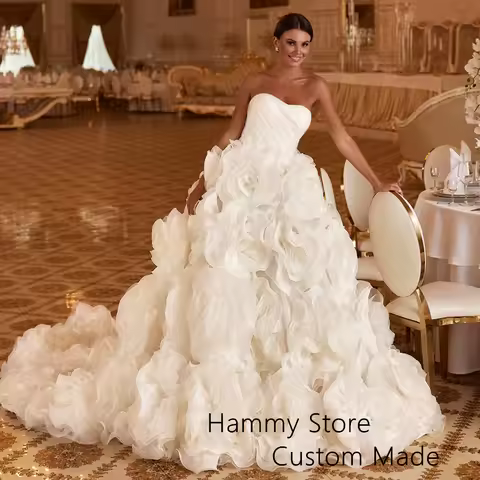 Luxury Arabic Wedding Dress Customized Sweetheart Pleat Ruffles Ball Gown Flower Bridal Dresses Duba