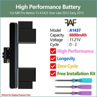 High Performance Battery A1437 6600mAh Zero Cycle Laptop MB Pro Retina 13 A1425 Year Late 2012 Early