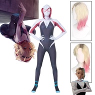 Spider Gwen Cosplay Wig Bodysuit Superhero Gwen Stacy Spider Costume Jumpsuit Suit Halloween Party for Girls Woman