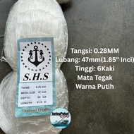 028MM X 47MM(1.85" Inci) X 80Md(6Kaki) X 91.4Mtr Pukat Ikan / Mata Tegak / Isi Kosong / Warna Putih 