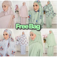 Telekung bercorak telekung floral Telekung plain ( Free Beg )