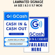 Gcash Cash In Cash Out Signage LAminated a4