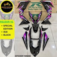 RAPIDO Cover Set Honda Rs150r V1 V2 V3 Special Edition (53) Black White Body Cover Coverset Sticker Tanam Stripe Tanam