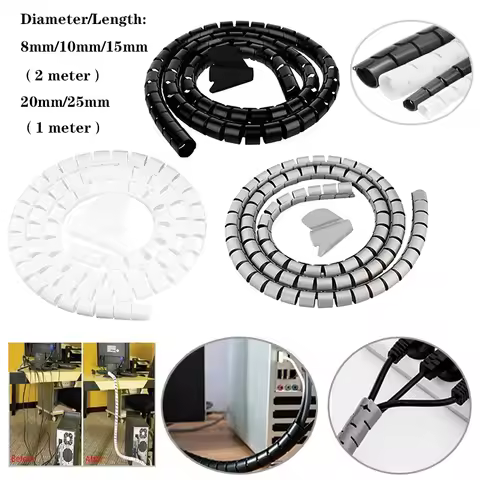1/2 meter 8/10/15/20/25mm Cable Spirals Wrap Tidy Cord Wire Banding Loom Storage Organizer PC TV Wir