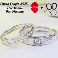 Cincin Couple Perak S925 Ring Pria Wanita Cicin Cople Tunangan Zircon Permata Ring Adjustable Ant