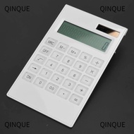 QINJUE Calculator, Crystal Button White Desktop Calculator, Portable LCD LCD Display Slim Design Dua