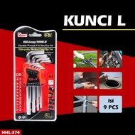 L-WRENCH SET 9 PCS COMPLETE HEXAGONAL L-WRENCH HHL-374