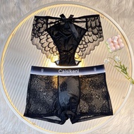 Couple Panties Set Lace Mesh Sweet Women Brief Matching with Men's Boxer Underwear Gift Set For Man 