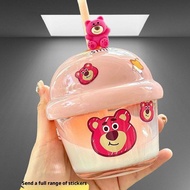 210ml Strawberry Bear Glass Cup Straw Cup Children's Mini Milk Cup Breakfast Cute J9n3