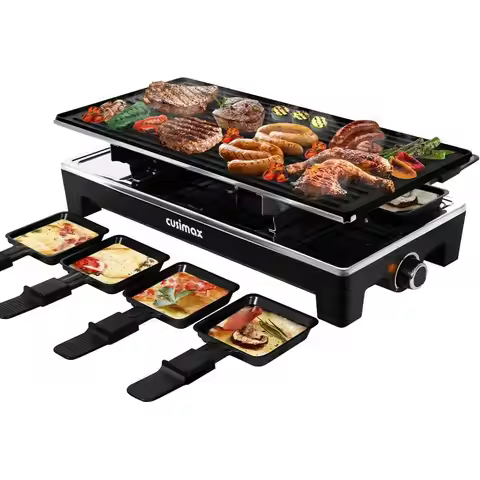Raclette Grill Electric Grill Table Portable 2 in 1 Korean BBQ Grill Indoor & Cheese Raclette, Rever