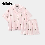 ชุดนอนผ้าซาตินดาวสัตว์ป่า TBH ชุดนอนฤดูร้อนสำหรับใส่กลางแจ้งได้ ชุดนอนผ้าฝ้ายผสมโพลีเอสเตอร์และยางยื