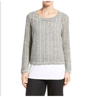 EILEEN FISHER Organic Cotton and Linen Sweater White Black Size L/G