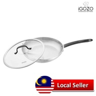 [ LOCAL READY STOCKS ] iGOZO 28CM ELITE 304 STAINLESS STEEL FRYPAN + GLASS LID KUALI GORENG DAPUR COOKWARE KITCHENWARE