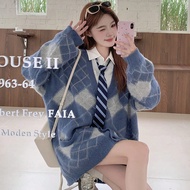 เสื้อคาร์ดิแกนคอวี ลายสก๊อตของผู้หญิง