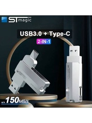 STmagic金屬OTG 2 IN 1 Type C隨身碟128GB USB3.0記憶體棒64GB USB閃存盤256GB 512GB 1tb，適用於MacBook智慧手機筆記型電腦PC