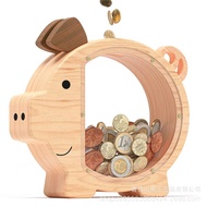 Savings Bank Cartoon Piggy Bank Acrylic Ornament Desktop Base Transparent Unisex Wooden Money Box Ch