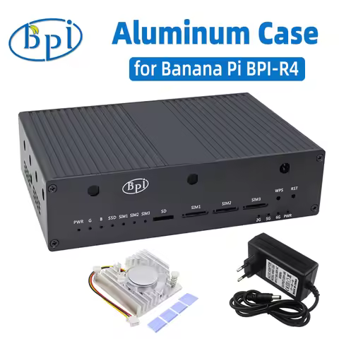 Banana Pi BPI-R4 Aluminum Case Metal Shell Optional Active Cooler Fan 12V 5A Power Supply for BPI-R4