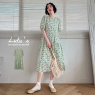 LULUS [A02220045] Y Floral Back Buckle Layered Dress Green 220421