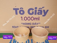 Set 50 Tô giấy kraft 750ml 1.000ml + nắp PET - Tô giấy đựng bánh bông Lan trứng muối salad thức ăn n