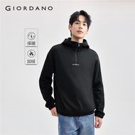 GIORDANO Men Hoodies Letter Embroidery Fleece-Lined Hoodies Windproof Warm Half Zip Simple Fashion C