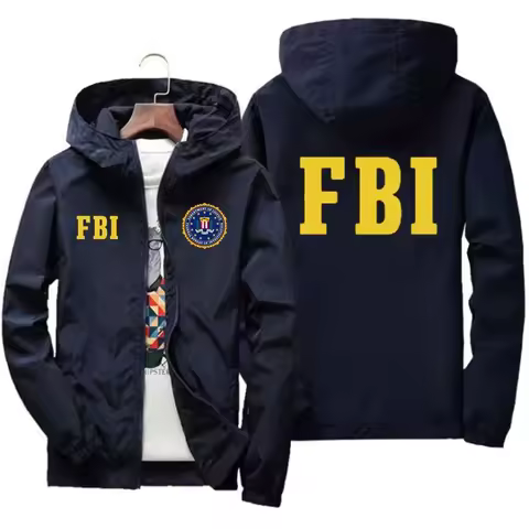 High-quality FBI printed men's outdoor sports jacket, fashionable brand casual sports jacket with wi