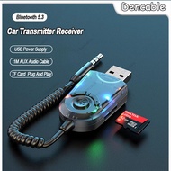 Dual Mode Bluetooth Car Receiver USB to 3.5mm Jack Driver Free Bluetooth 5.3 FM Transmitter With 1M 