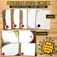 HARGA BORONG KERTAS SIJIL UMUM  (Hot Stamping Border With Red Seal) | KERTAS KOSONG 160GSM CREAM PAP