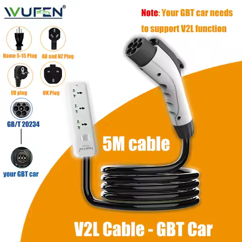 WUFEN V2L Cable Electric Car Side Discharge Plug EV Charger GBT 16A with UK/EU/US 5-15P/AU/NZ Socket