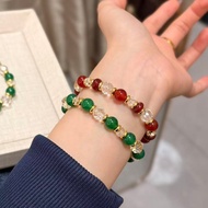 【Solara】[宫廷]原创设计天然红玛瑙绿玛瑙小众显白手串 [Palace] Original Design Natural Onyx Green Agate Bracelet Bangle For