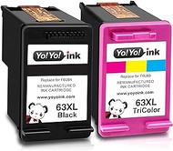YoYoink Remanufactured HP 63 Ink Cartridge Combo Pack Replacement for HP 63XL (1 Black, 1 Color; 2 Pack) Use with HP 3830 Printer Ink HP Officejet 4650 4652 HP Envy 4520 HP Deskjet 1112 2130